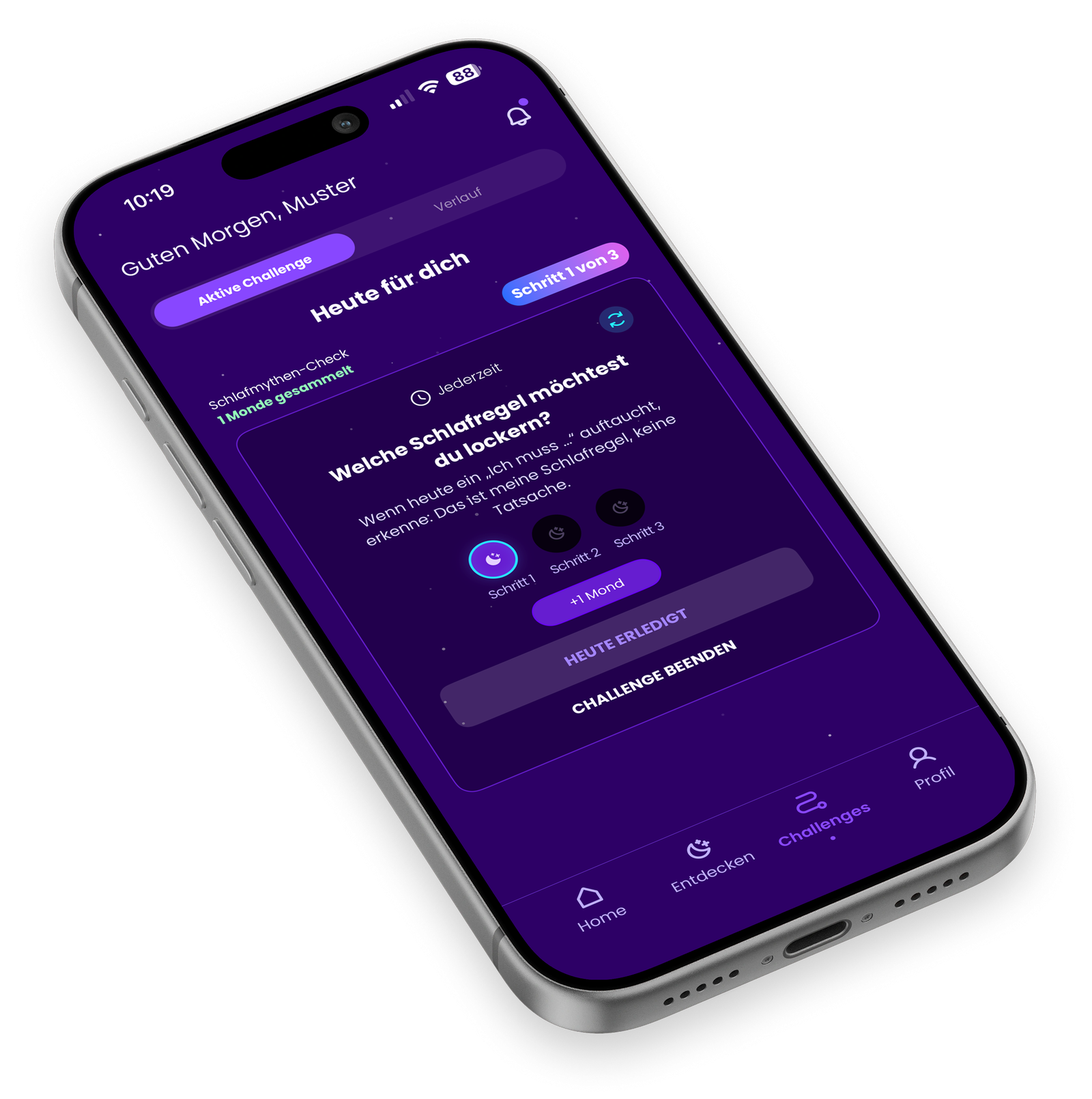 Sloop app: challenge view with today’s step